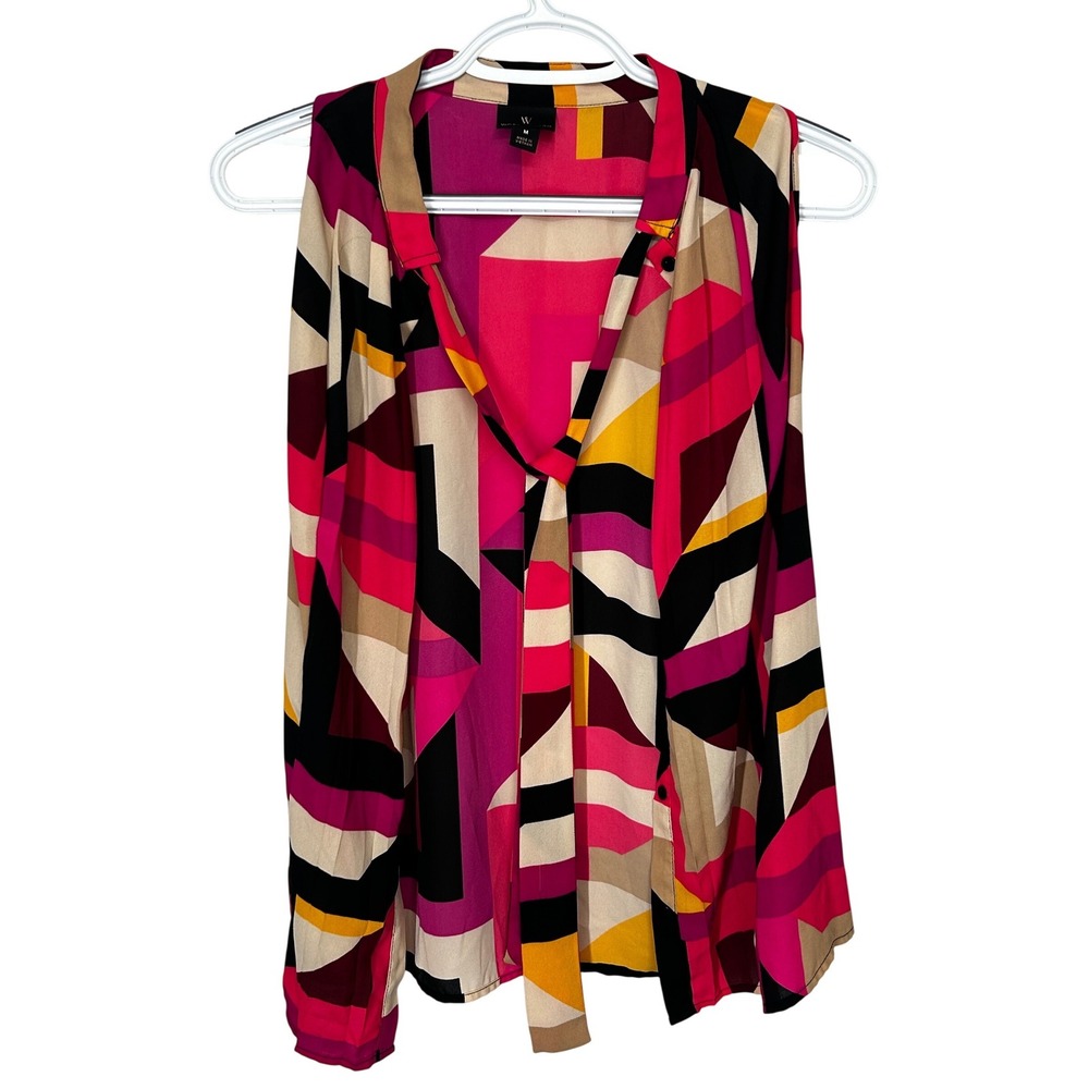 Worthington Brightly Colored Sleeveless Button Up Blouse with Tie Women's Size M